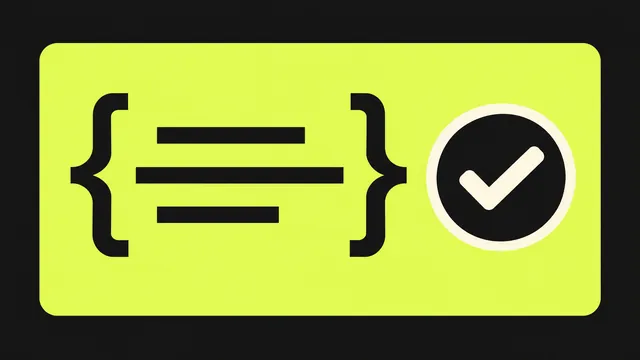 Llaves de JSON y líneas de código junto a una marca de validación